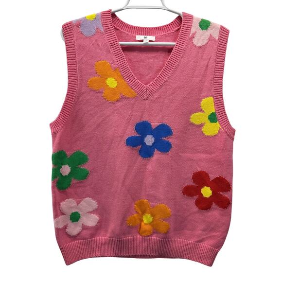 BP Pink Daisy Sweater Vest Small 80s 90s Retro - Picture 1 of 8